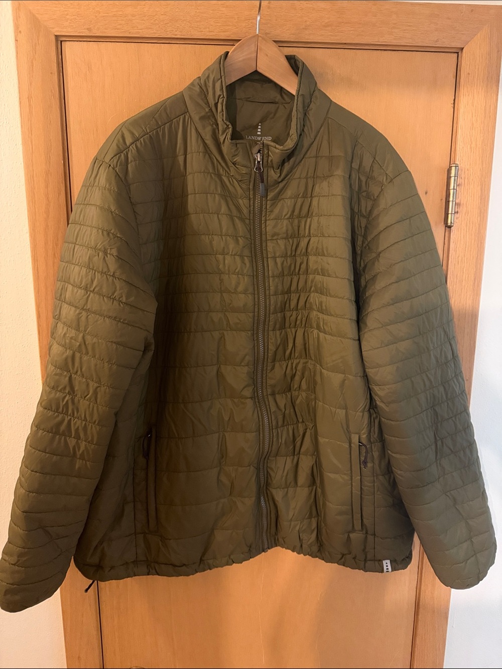 Lands' End Men's Quilted Nylon Puffer Jacket Olive Green Size XXL